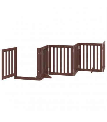 vidaXL Dog Gate with Door Foldable 9 Panels Brown 450 cm Poplar Wood