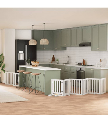 vidaXL Dog Gate with Door Foldable 12 Panels White 600 cm Poplar Wood