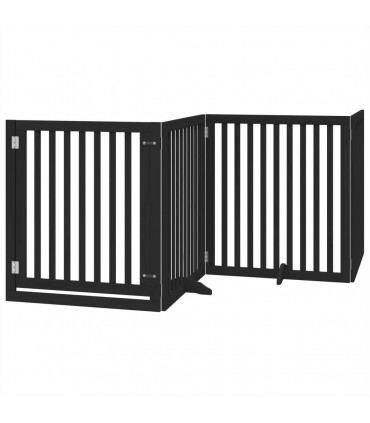 vidaXL Dog Gate with Door Foldable 6 Panels Black 480 cm Poplar Wood