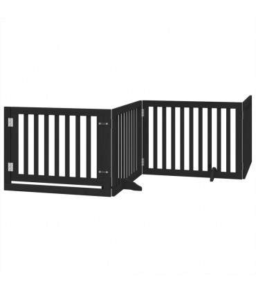 vidaXL Dog Gate with Door Foldable 8 Panels Black 640 cm Poplar Wood