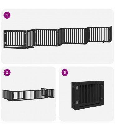 vidaXL Dog Gate with Door Foldable 8 Panels Black 640 cm Poplar Wood