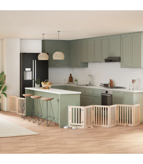 vidaXL Dog Gate with Door Foldable 9 Panels 450 cm Poplar Wood