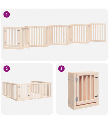 vidaXL Dog Gate with Door Foldable 9 Panels 450 cm Poplar Wood