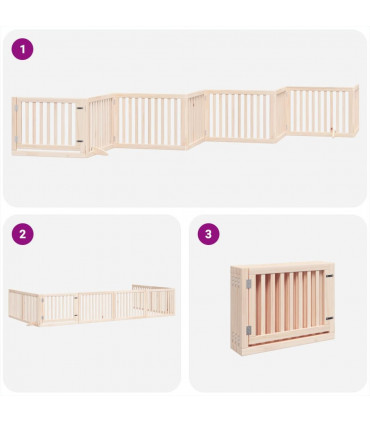 vidaXL Dog Gate with Door Foldable 8 Panels 640 cm Poplar Wood