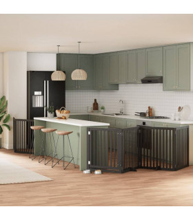 vidaXL Dog Gate with Door Foldable 8 Panels Black 640 cm Poplar Wood