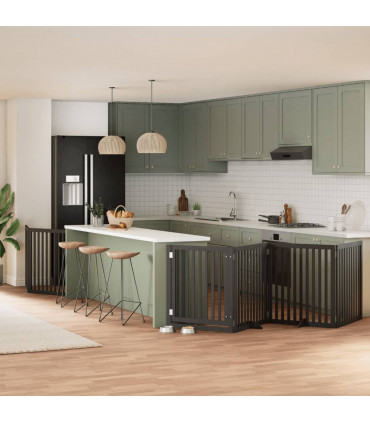 vidaXL Dog Gate with Door Foldable 8 Panels Black 640 cm Poplar Wood