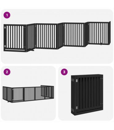 vidaXL Dog Gate with Door Foldable 8 Panels Black 640 cm Poplar Wood
