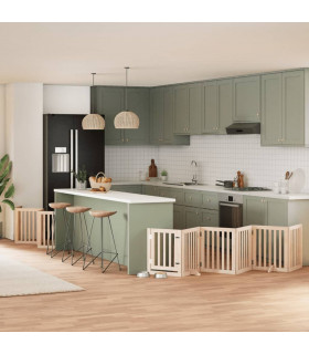 vidaXL Dog Gate with Door Foldable 12 Panels 600 cm Poplar Wood