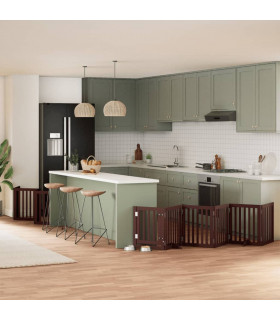 vidaXL Dog Gate with Door Foldable 12 Panels Brown 600 cm Poplar Wood