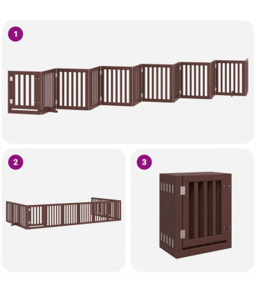 vidaXL Dog Gate with Door Foldable 12 Panels Brown 600 cm Poplar Wood