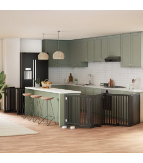 vidaXL Dog Gate with Door Foldable 10 Panels Black 800 cm Poplar Wood