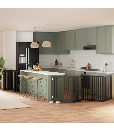 vidaXL Dog Gate with Door Foldable 10 Panels Black 800 cm Poplar Wood