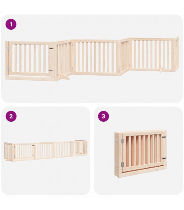 vidaXL Dog Gate with Door Foldable 6 Panels 480 cm Poplar Wood