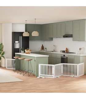 vidaXL Dog Gate with Door Foldable 8 Panels White 640 cm Poplar Wood