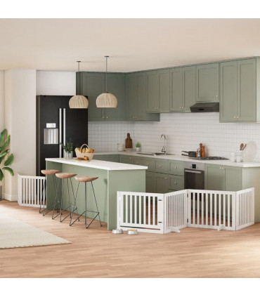 vidaXL Dog Gate with Door Foldable 8 Panels White 640 cm Poplar Wood