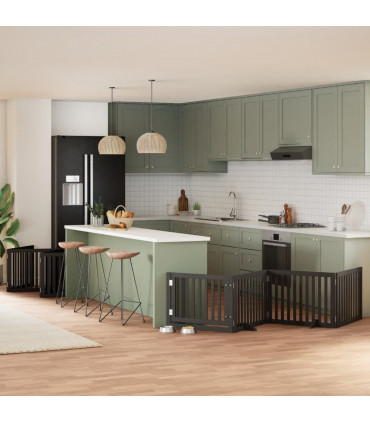 vidaXL Dog Gate with Door Foldable 10 Panels Black 800 cm Poplar Wood