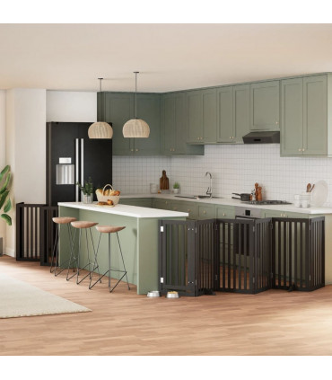 vidaXL Dog Gate with Door Foldable 15 Panels Black 750 cm Poplar Wood