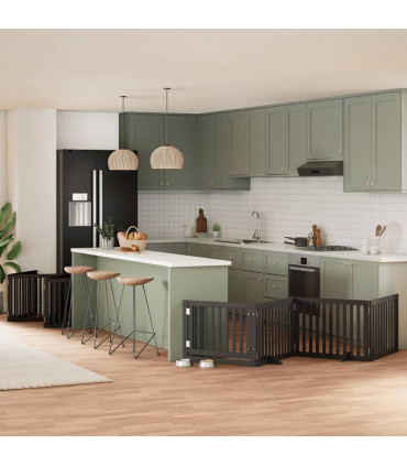 vidaXL Dog Gate with Door Foldable 12 Panels Black 960 cm Poplar Wood