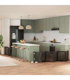 vidaXL Dog Gate with Door Foldable 9 Panels Black 450 cm Poplar Wood