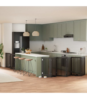 vidaXL Dog Gate with Door Foldable 9 Panels Black 450 cm Poplar Wood