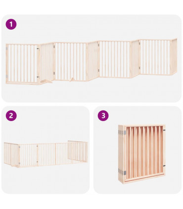vidaXL Dog Gate with Door Foldable 8 Panels 640 cm Poplar Wood