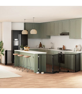 vidaXL Dog Gate with Door Foldable 8 Panels Black 640 cm Poplar Wood