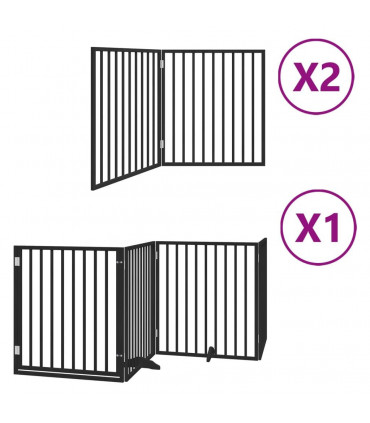 vidaXL Dog Gate with Door Foldable 8 Panels Black 640 cm Poplar Wood