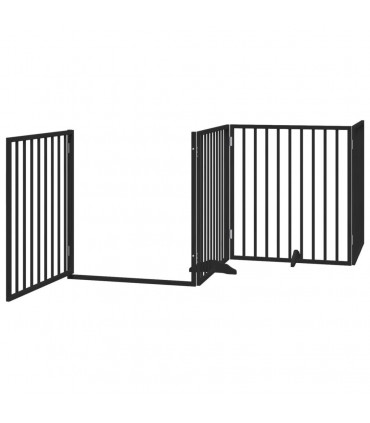 vidaXL Dog Gate with Door Foldable 8 Panels Black 640 cm Poplar Wood