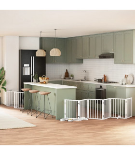 vidaXL Dog Gate with Door Foldable 12 Panels White 600 cm Poplar Wood