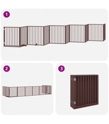 vidaXL Dog Gate with Door Foldable 10 Panels Brown 800 cm Poplar Wood
