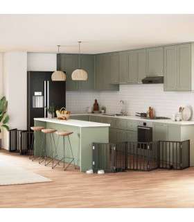 vidaXL Dog Gate with Door Foldable 12 Panels Black 600 cm Poplar Wood