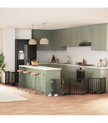 vidaXL Dog Gate with Door Foldable 12 Panels Black 600 cm Poplar Wood