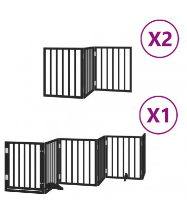 vidaXL Dog Gate with Door Foldable 12 Panels Black 600 cm Poplar Wood