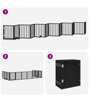 vidaXL Dog Gate with Door Foldable 12 Panels Black 600 cm Poplar Wood