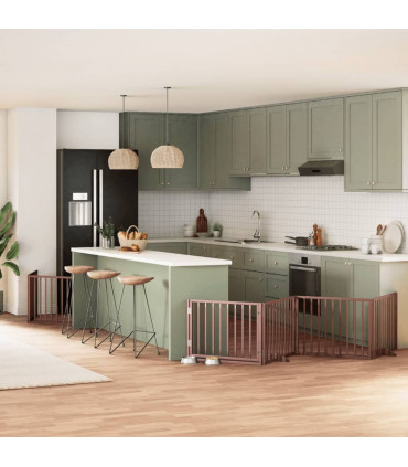 vidaXL Dog Gate with Door Foldable 6 Panels Brown 480 cm Poplar Wood