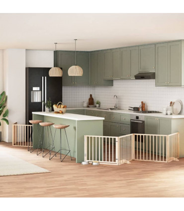 vidaXL Dog Gate with Door Foldable 12 Panels 960 cm Poplar Wood