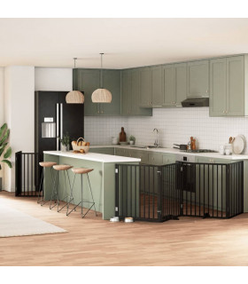 vidaXL Dog Gate with Door Foldable 12 Panels Black 960 cm Poplar Wood