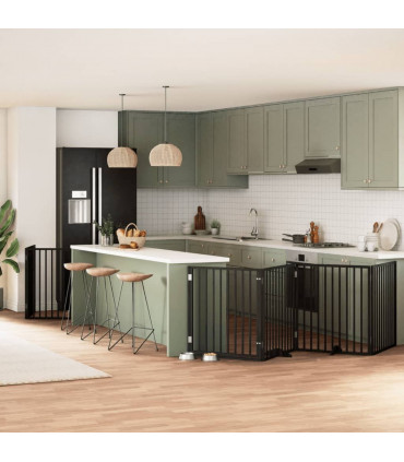 vidaXL Dog Gate with Door Foldable 12 Panels Black 960 cm Poplar Wood