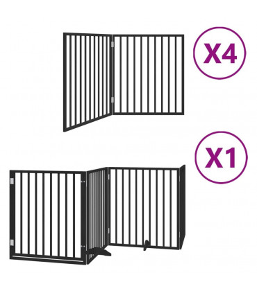 vidaXL Dog Gate with Door Foldable 12 Panels Black 960 cm Poplar Wood