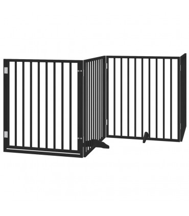 vidaXL Dog Gate with Door Foldable 12 Panels Black 960 cm Poplar Wood