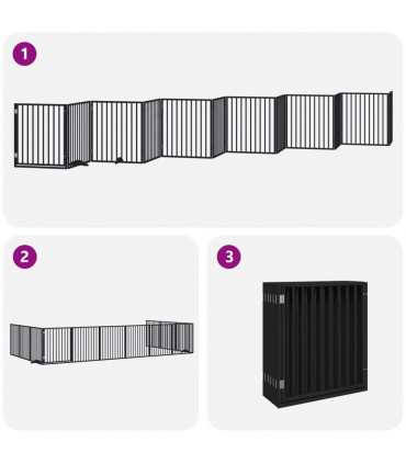 vidaXL Dog Gate with Door Foldable 12 Panels Black 960 cm Poplar Wood