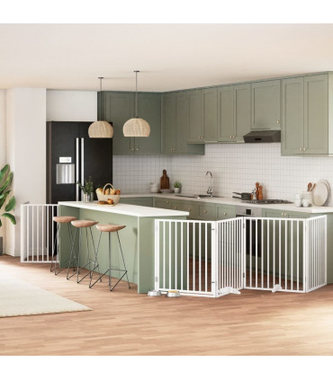 vidaXL Dog Gate with Door Foldable 12 Panels White 960 cm Poplar Wood