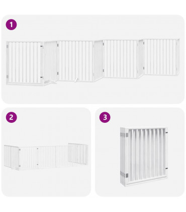 vidaXL Dog Gate with Door Foldable 8 Panels White 640 cm Poplar Wood