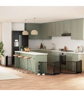 vidaXL Dog Gate with Door Foldable 12 Panels Black 960 cm Poplar Wood