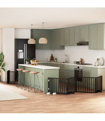 vidaXL Dog Gate with Door Foldable 12 Panels Black 960 cm Poplar Wood