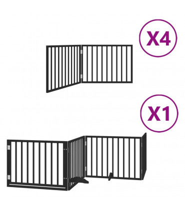 vidaXL Dog Gate with Door Foldable 12 Panels Black 960 cm Poplar Wood