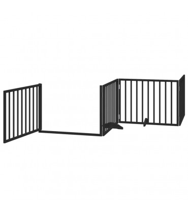 vidaXL Dog Gate with Door Foldable 12 Panels Black 960 cm Poplar Wood