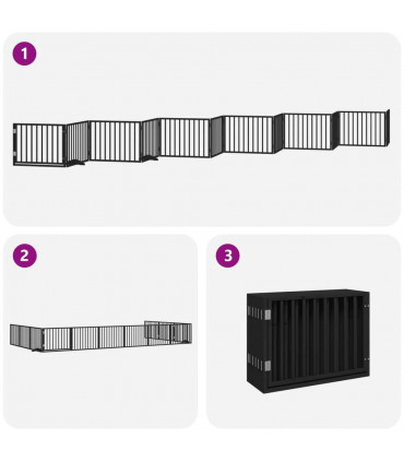 vidaXL Dog Gate with Door Foldable 12 Panels Black 960 cm Poplar Wood