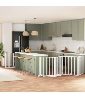 vidaXL Dog Gate with Door Foldable 6 Panels White 480 cm Poplar Wood