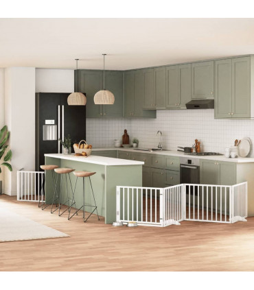 vidaXL Dog Gate with Door Foldable 8 Panels White 640 cm Poplar Wood